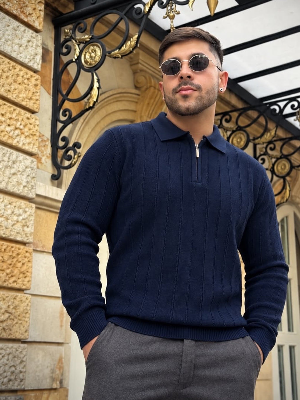 Sweater Polo acanalado Franjas