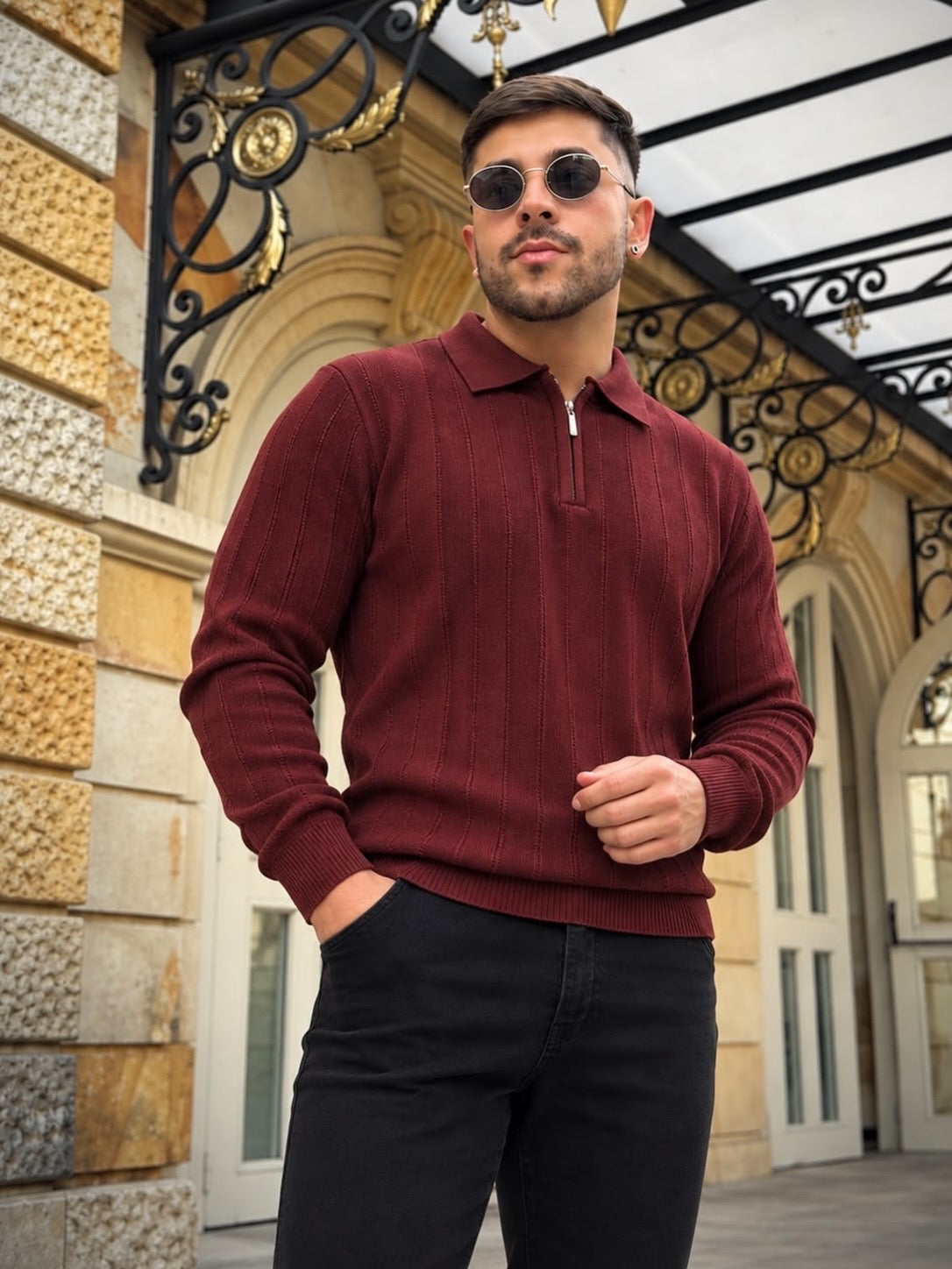 Sweater Polo acanalado Franjas